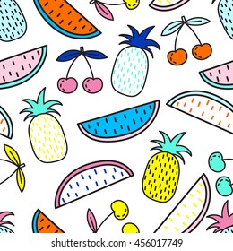 Vector seamless pattern of Fruits. Summer mood