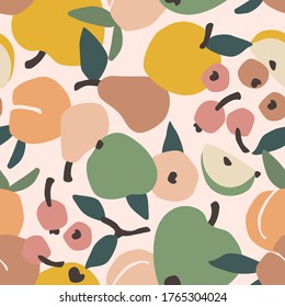 Vector seamless pattern with fruits. Trendy hand drawn textures. Modern abstract design for paper, cover, fabric, interior decor and other uses.