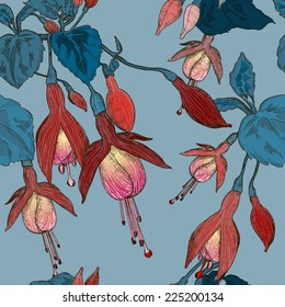 Vector Seamless pattern with fuchsia flowers