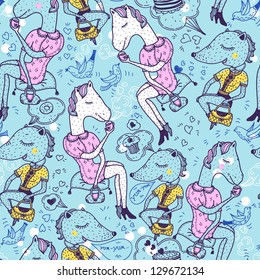 vector seamless pattern with funny animals