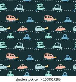 Vector seamless pattern with funny automobiles. 