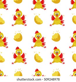 Vector seamless pattern with a funny bright rooster. Year of the Fire Rooster.