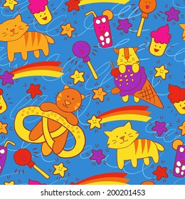 Vector seamless pattern with funny cartoon cats.