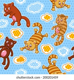 Vector seamless pattern with funny cartoon cats.