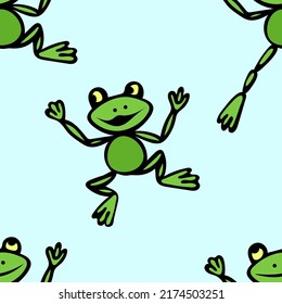 Vector seamless pattern with funny cartoon frogs