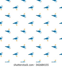 Vector seamless pattern with funny cartoon seagulls on white background