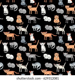 Vector seamless pattern with funny cartoon cats.