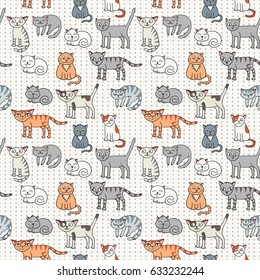 Vector seamless pattern with funny cartoon cats.