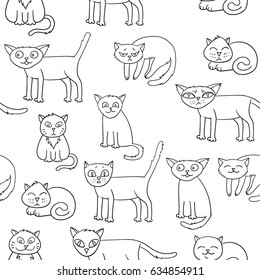Vector seamless pattern with funny cartoon cats.
