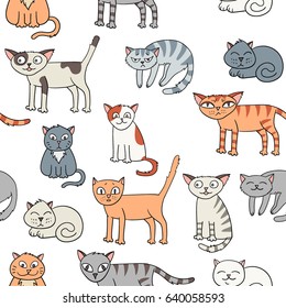 Vector seamless pattern with funny cartoon cats.