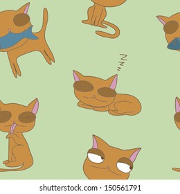 Vector seamless pattern with Funny cats