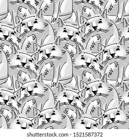 Vector seamless pattern with funny  cats . Hand drawn illustration of funny tomcats. Children's drawing style.