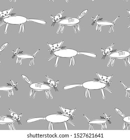 Vector seamless pattern with funny  cats . Hand drawn illustration of funny tomcats. Children's drawing style.