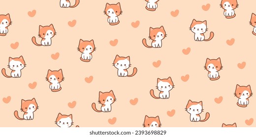 Vector seamless pattern with funny cats. White and orange colors.