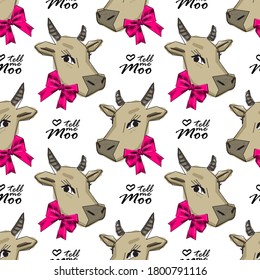 Vector seamless pattern with funny  cow.