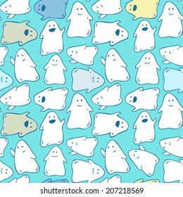 Vector seamless pattern with funny cute ghosts