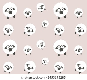 Vector Seamless Pattern with Funny Cute Sheeps on pink  Background Cartoon Sheeps Seamless Texture Textile Wallpaper Design