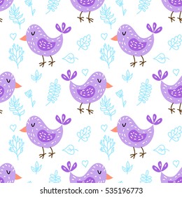 Vector seamless pattern with funny cute birds