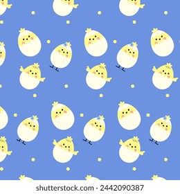 Vector seamless pattern of funny, different, cartoon eggs. Print on fabric, T-shirt, paper, Easter holiday, congratulations, children's theme.