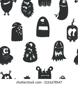 Vector seamless pattern with funny doodle monsters.