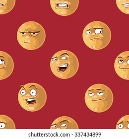 vector seamless pattern of funny emotions on red background