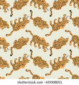 Vector seamless pattern with funny jaguars in vintage style for textile
