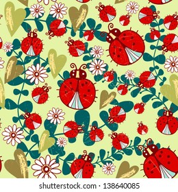 Vector seamless pattern "Funny ladybirds"