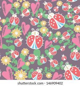 Vector seamless pattern "Funny ladybirds". Seamless pattern can be used for wallpaper, pattern fills, web page background,surface textures. Gorgeous seamless floral background.