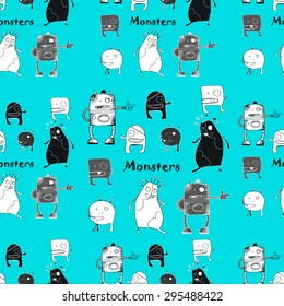 vector seamless pattern with  funny monsters
