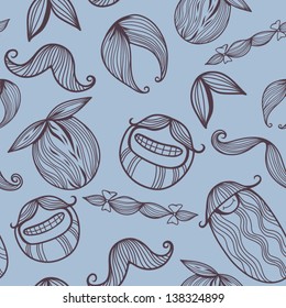 Vector Seamless pattern "Funny mustache"/blue.