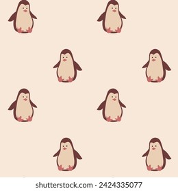 Vector seamless pattern with funny penguins. Children nice toys wallpaper. Texture for kids textile or wrapping paper.