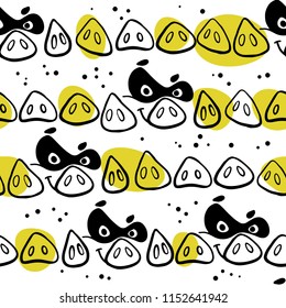 Vector seamless pattern with funny pig super hero face and nose in drawn comic style. Outline drawing. Good for packaging paper, package design, children's room interior decor, kid clothes prints.