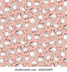 vector seamless pattern with funny sheep in different poses