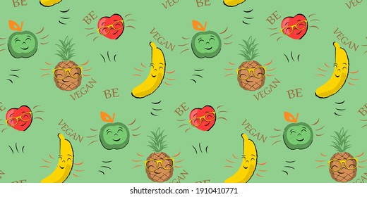 Vector seamless pattern with funny smiling fruits