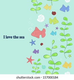 Vector seamless pattern of funny. Underwater World
