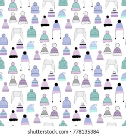 Vector seamless pattern with funny warm beanies.