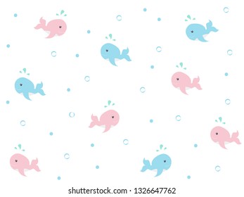 Vector seamless pattern with funny whale. - Vector