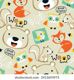 Vector seamless pattern of funny woodland animals