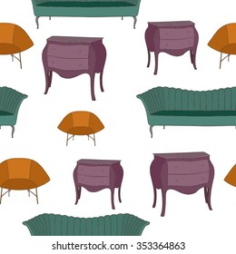 Vector seamless pattern with furniture