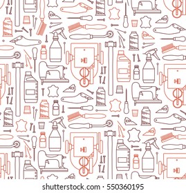 Vector seamless pattern of furrier tools. Print on white background. Icons set Workshop furrier. For website construction, mobile applications, banners, corporate brochures, layouts