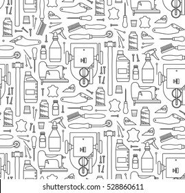 Vector seamless pattern of furrier's tools. Print on white background. Icons of Fur sewing machine, Workshop furrier. For website construction, mobile applications, banners, corporate brochures