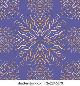 Vector seamless  pattern with fuzzy colorful ornament, abstract elements on blue background