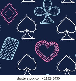 Vector seamless pattern with game cards. Wonderland set
