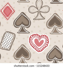 Vector seamless pattern with game cards. Wonderland set