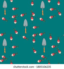 vector seamless pattern garden duck and radish on bright background