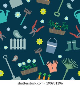 Vector seamless pattern with garden instruments