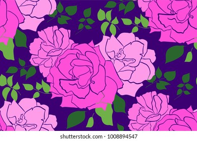 Vector seamless pattern with garden roses flowers hand drawn. Floral design for cosmetics, greeting card , wedding invitation, fabric or wrapping paper.