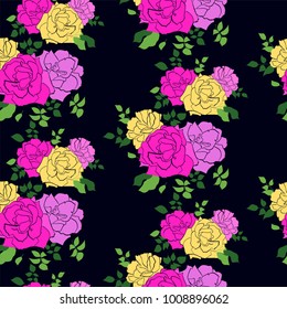 Vector seamless pattern with garden roses flowers hand drawn. Floral design for cosmetics, greeting card , wedding invitation, fabric or wrapping paper.