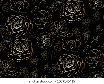 Vector seamless pattern with garden roses flowers hand drawn. Floral design illustration for cosmetics, greeting card , wedding invitation, fabric or wrapping paper.