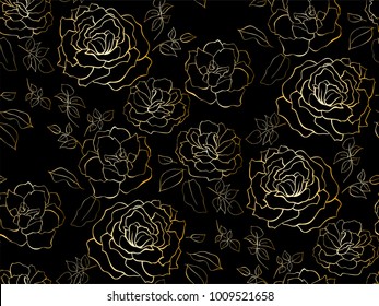 Vector seamless pattern with garden roses flowers hand drawn. Floral design illustration for cosmetics, greeting card , wedding invitation, fabric or wrapping paper.